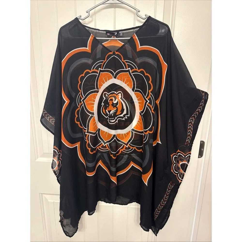 Cincinnati Bengals Littlearth NFL Sheer Caftan with Flower Design One Size